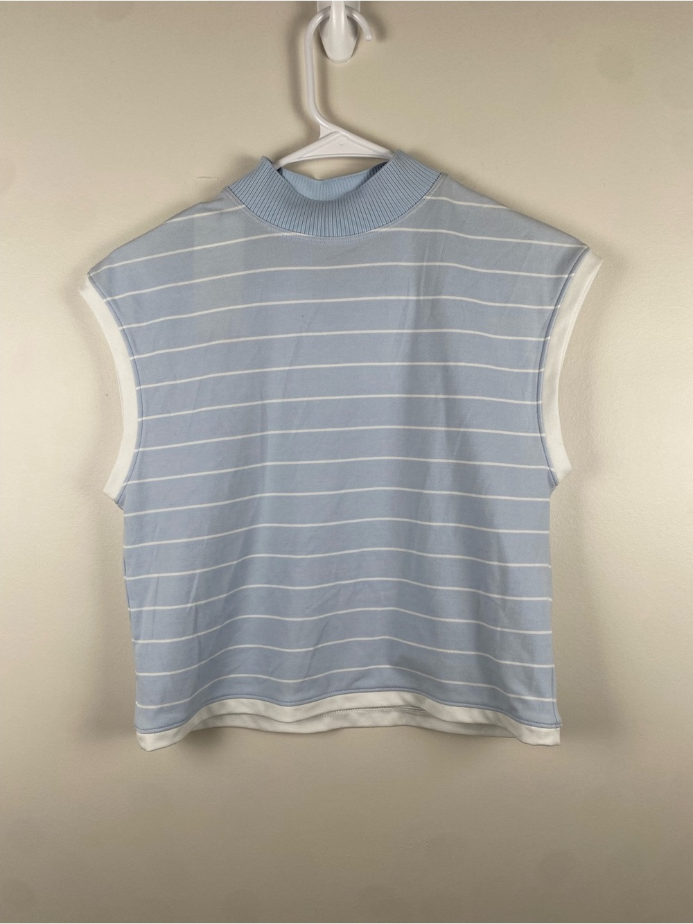 NWT Calia Rib Mock Crop Tank Light Blue Striped XS
